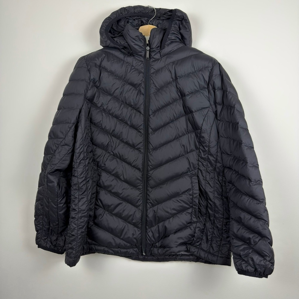 London Fog Women's Packable Down Puffer Jacket Black Hooded Coat Size XL